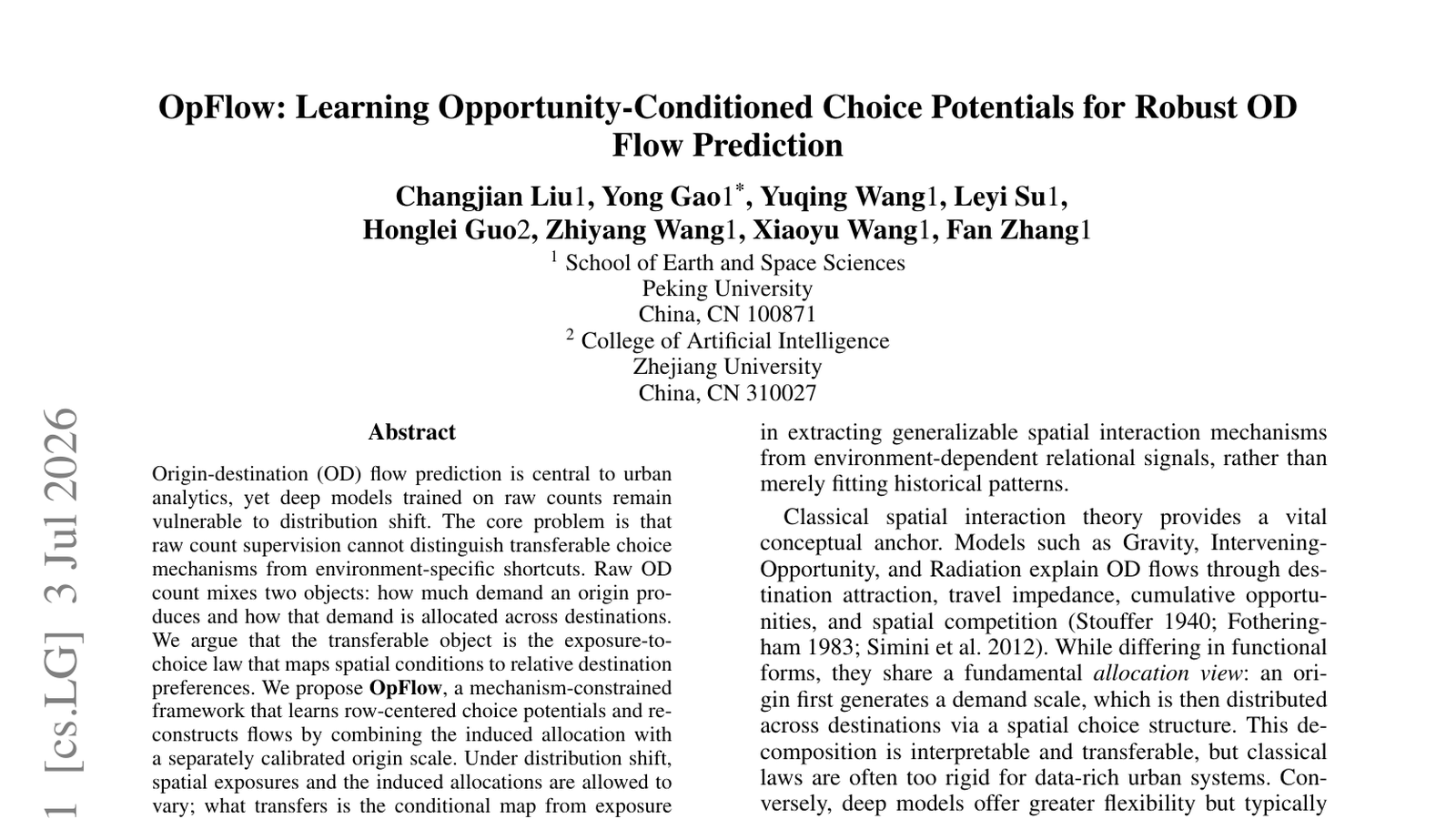 First-page preview of the OpFlow arXiv preprint, showing the paper title, author list, and abstract.